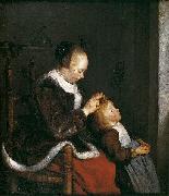 Gerard ter Borch the Younger A mother combing the hair of her child, known as Hunting for lice oil painting artist